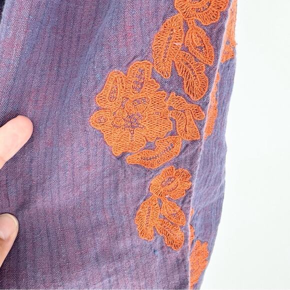 Anthropologie Embroidered Linen Pull On Pants Purple/Orange Size XS Artsy Boho - Picture 10 of 15